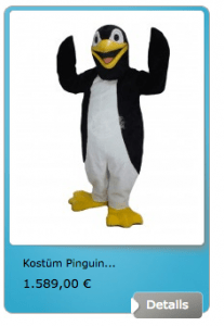 Pinguin Kostüm Promotion Lauffigur Maskottchen Produktion Herstellung und günstig online kaufen: www.maskottchen-shop.de